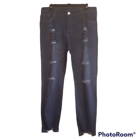 Women's Distressed Straight Leg Jean's Medium Wash - Picture 1 of 2